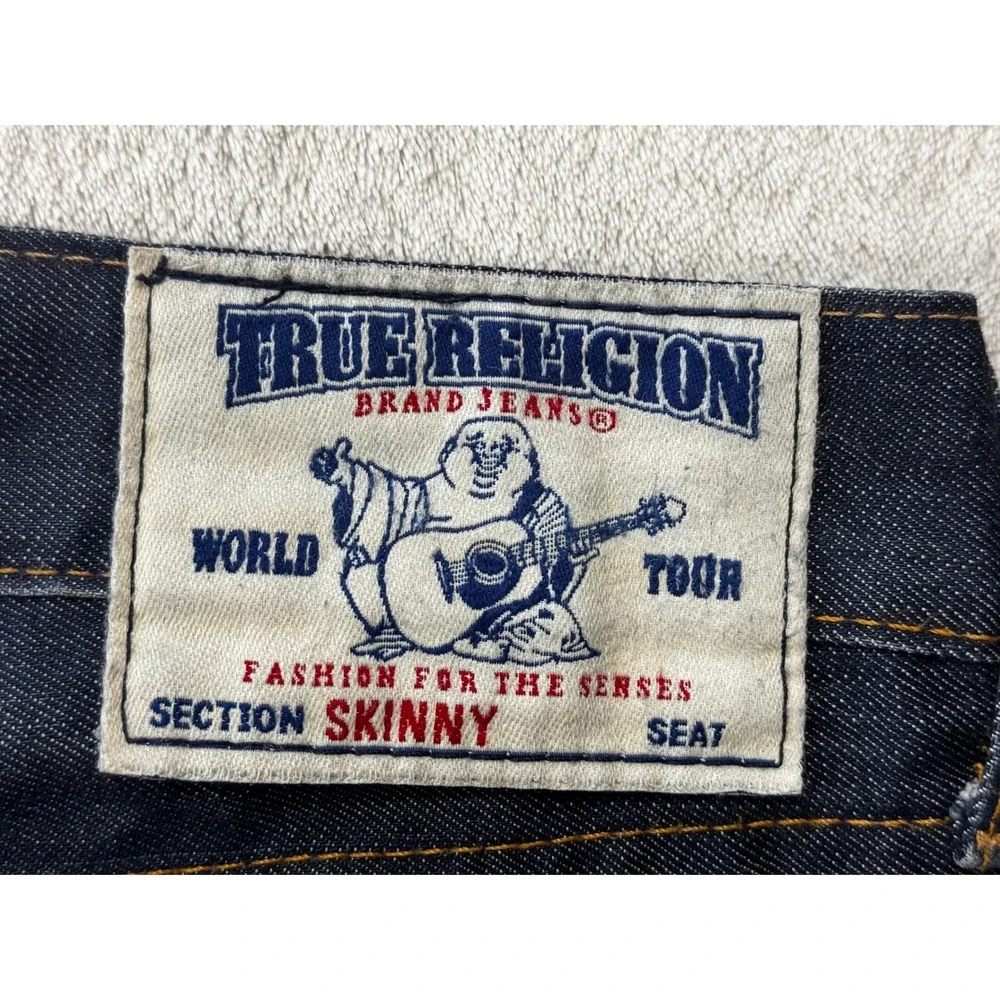 True Religion Mens Skinny Flap Pocket Dark Wash Blue  Jeans 34 Meas: 37x34.5
